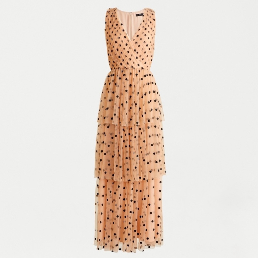 NWOT J. Crew Tulle Tiered Occassion Dress Embroidered Polka Dots - Size 16